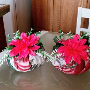 Large 20" Around Pink Floral Decorative Fabric Pumpkin Pair